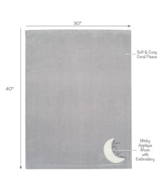 Baby Goodnight Moon Gray Appliqued and Embroidered Fleece Blanket