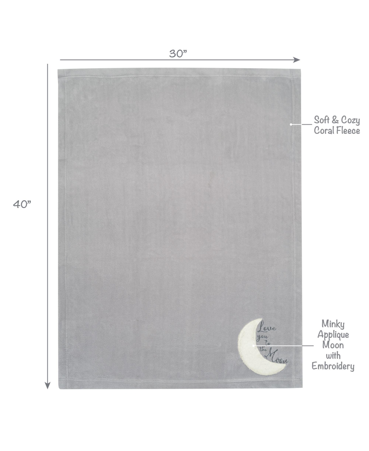 Lambs & Ivy Goodnight MoonAppliqued and Embroidered Fleece Baby Blanket - Gray