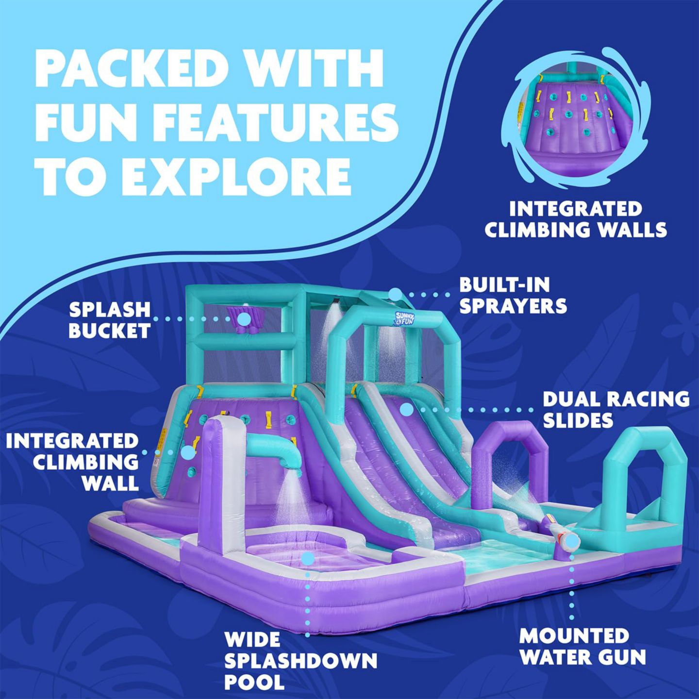 Детская игрушка Sunny & Fun Inflatable Water Slide & Blow Up Pool with Climbing Wall, Ages 3+, цвет: Фиолетовый — фото 2