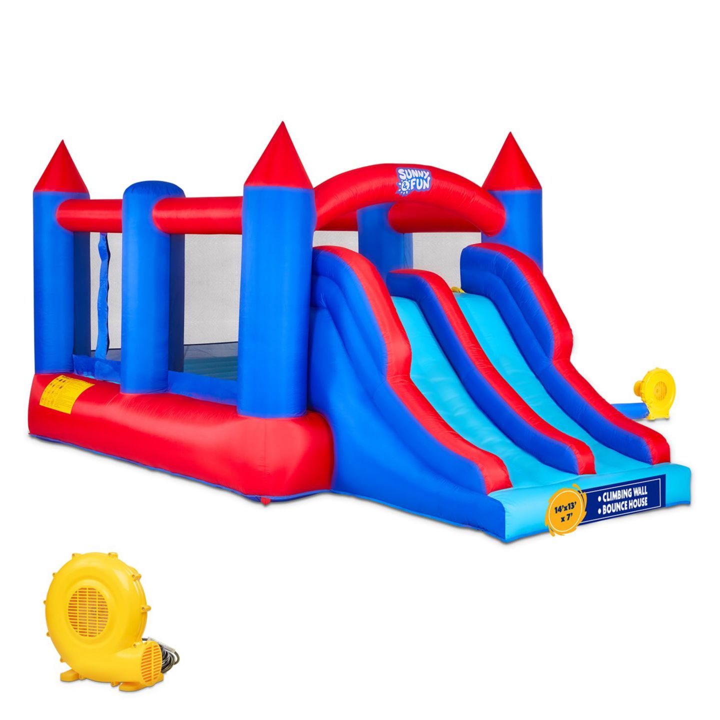 Детская игрушка Sunny & Fun Water Slide Bounce House with Climbing Walls, 14.1'L x 13.1'W x 7.3'H, Nylon, For Up to 5 Children, Ages 5+, цвет: Синий — фото 1