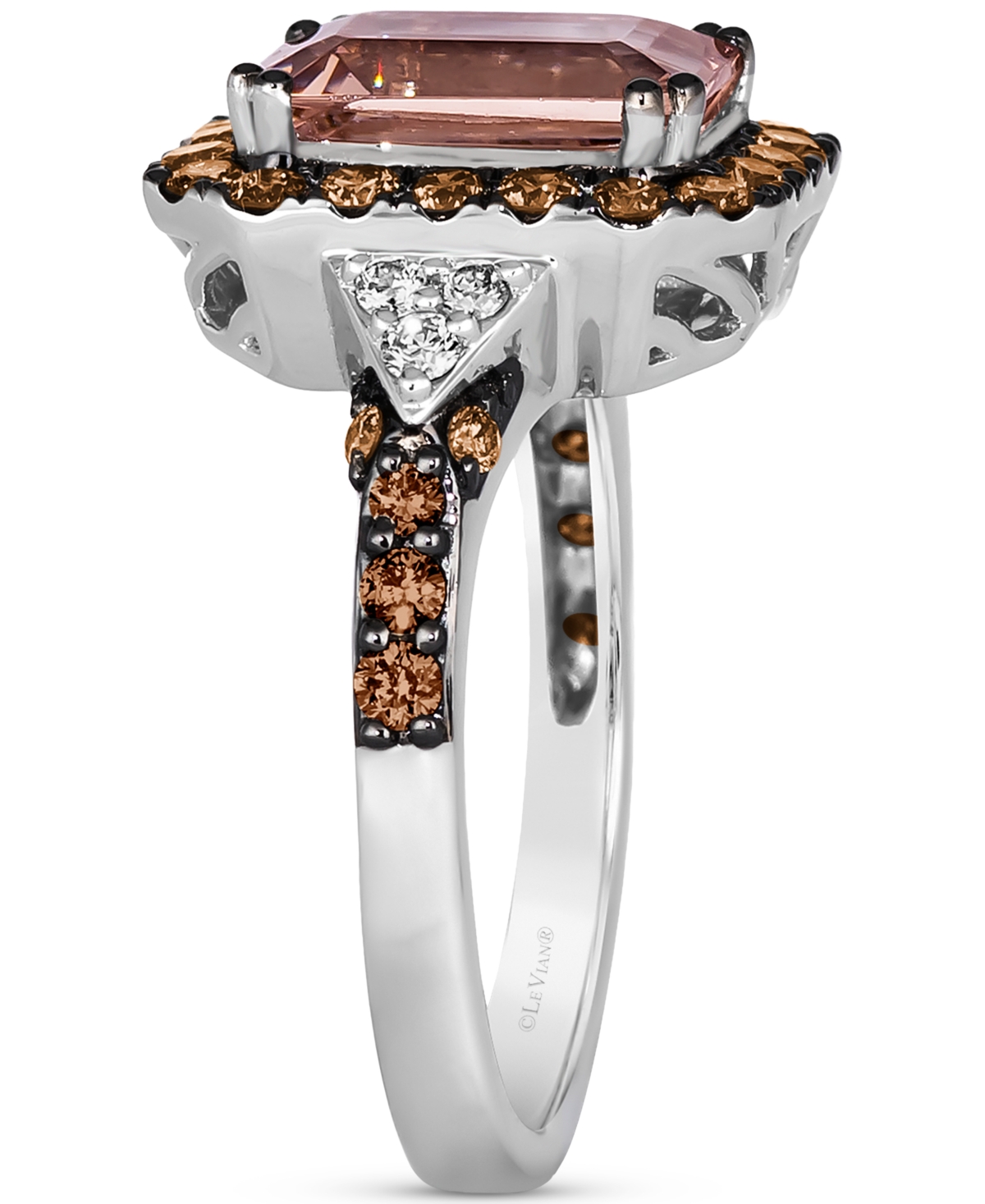 Le Vian Couture Peach Morganite (2-1/2 ct. t.w.), Chocolate Diamonds (5/8 ct. t.w.) & Nude Diamonds (1/10 ct. t.w.) Square Halo Ring in Platinum