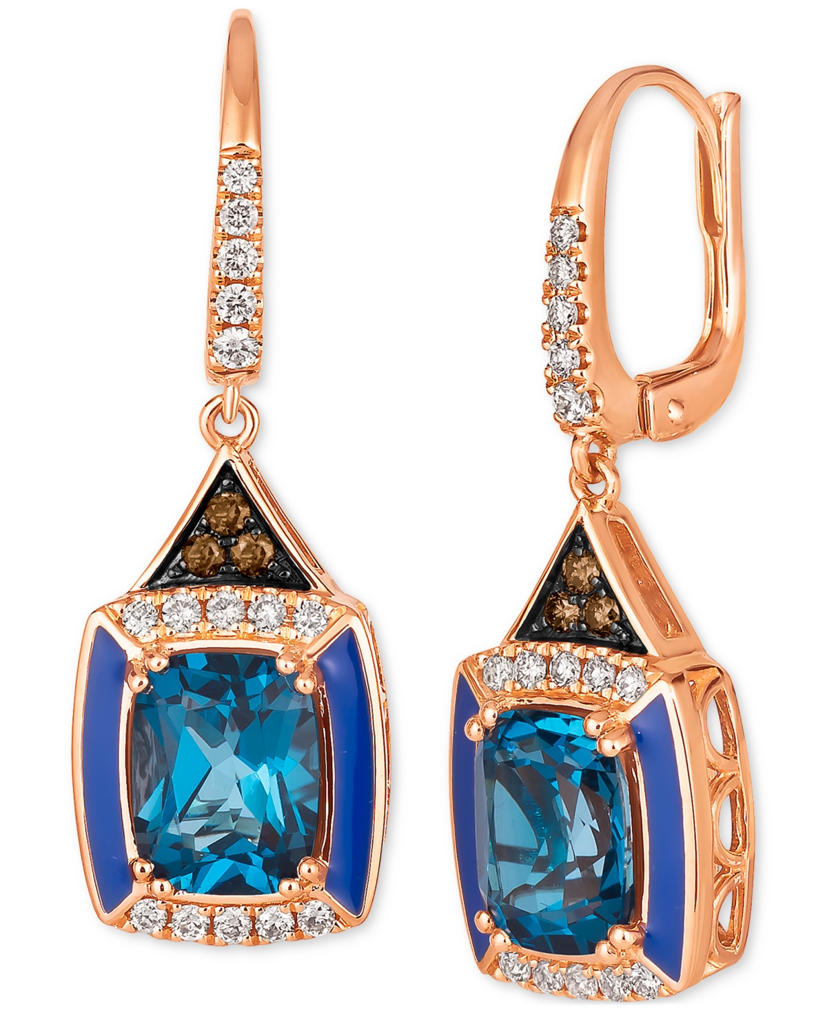 Le Vian Deep Sea Blue Topaz 4 1 2 ct. t.w. Nude Diamonds 1 3 ct. t.w. Chocolate Diamonds 1 10 ct. t.w. Drop Earrings in 14k Rose Gold Smart Closet