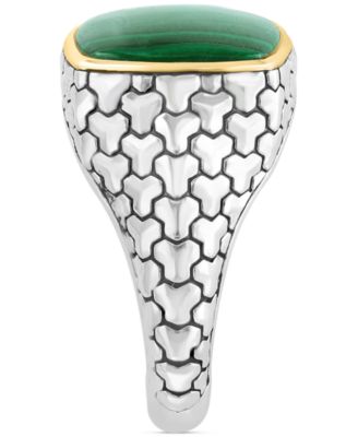 EFFY&reg; Men's Malachite Patterned Ring in Sterling Silver and 14k Gold-Plate