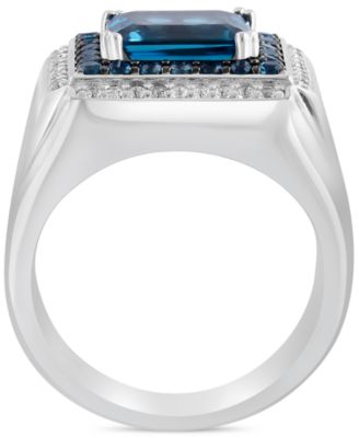 EFFY&reg; Men's London Blue Topaz (4-1/2 ct. t.w.) & White Topaz (1/3 ct. t.w.) Rectangular Halo Ring in Sterling Silver