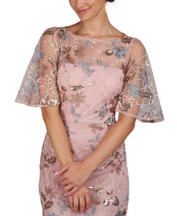 JS Collections Women s Daphne Embroidered Flutter Sleeve Gown Macy s