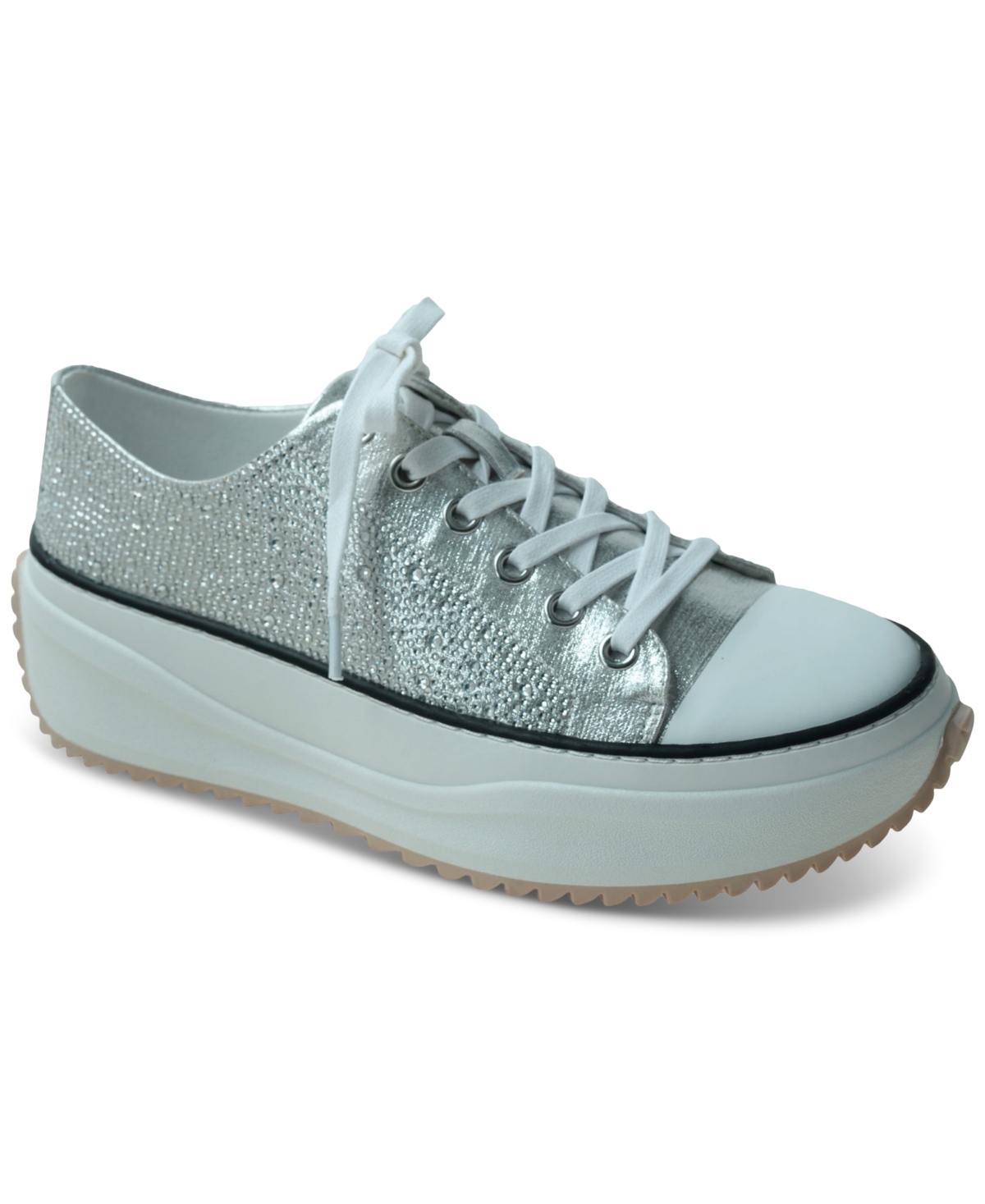Wild Pair Highfive Bling Lace-up Low-top Sneakers, Created For Macy's In Silver Bling