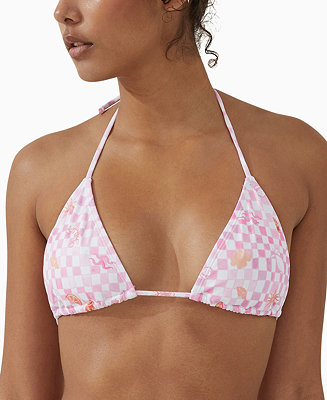 COTTON ON Women's Pink Check Slider Triangle Bikini Top - Macy's