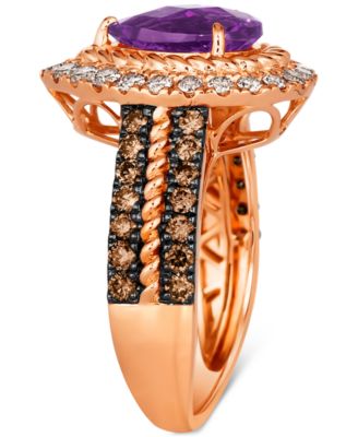 Grape Amethyst (1-5/8 ct. t.w.), Chocolate Diamonds (1/2 ct. t.w.) & Nude Diamonds (1/2 ct. t.w.) Pear-Shape Ring in 14k Rose Gold