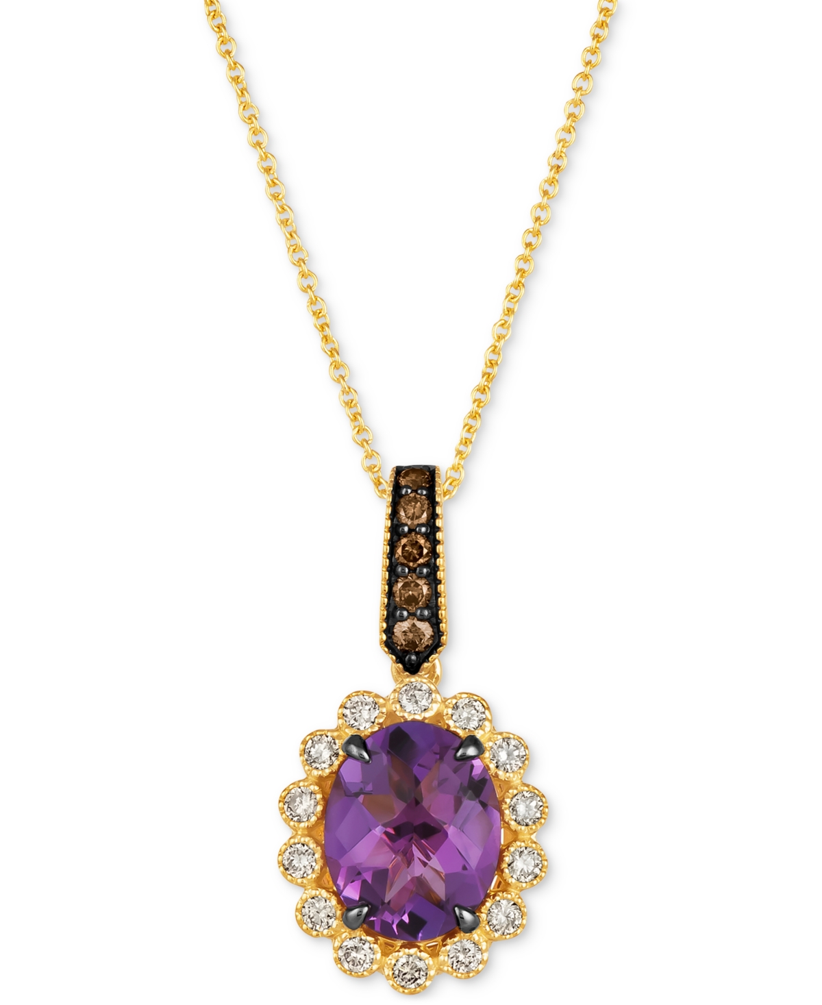 Le Vian Grape Amethyst (2-1/3 Ct. T.w.) & Diamond (1/3 Ct. T.w.) Oval Halo Pendant Necklace In 14k Gold, 18" In No Color