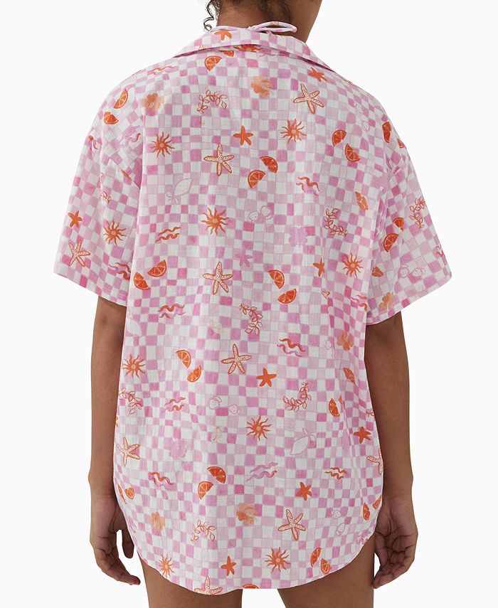 COTTON ON Women's Pink Check ButtonUp CoverUp Shirt Macy's