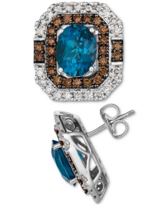 Deep Sea Blue Topaz (3-1/2 ct. t.w.) & Diamond (1-5/8 ct. t.w.) Stud Earrings in 14k White Gold