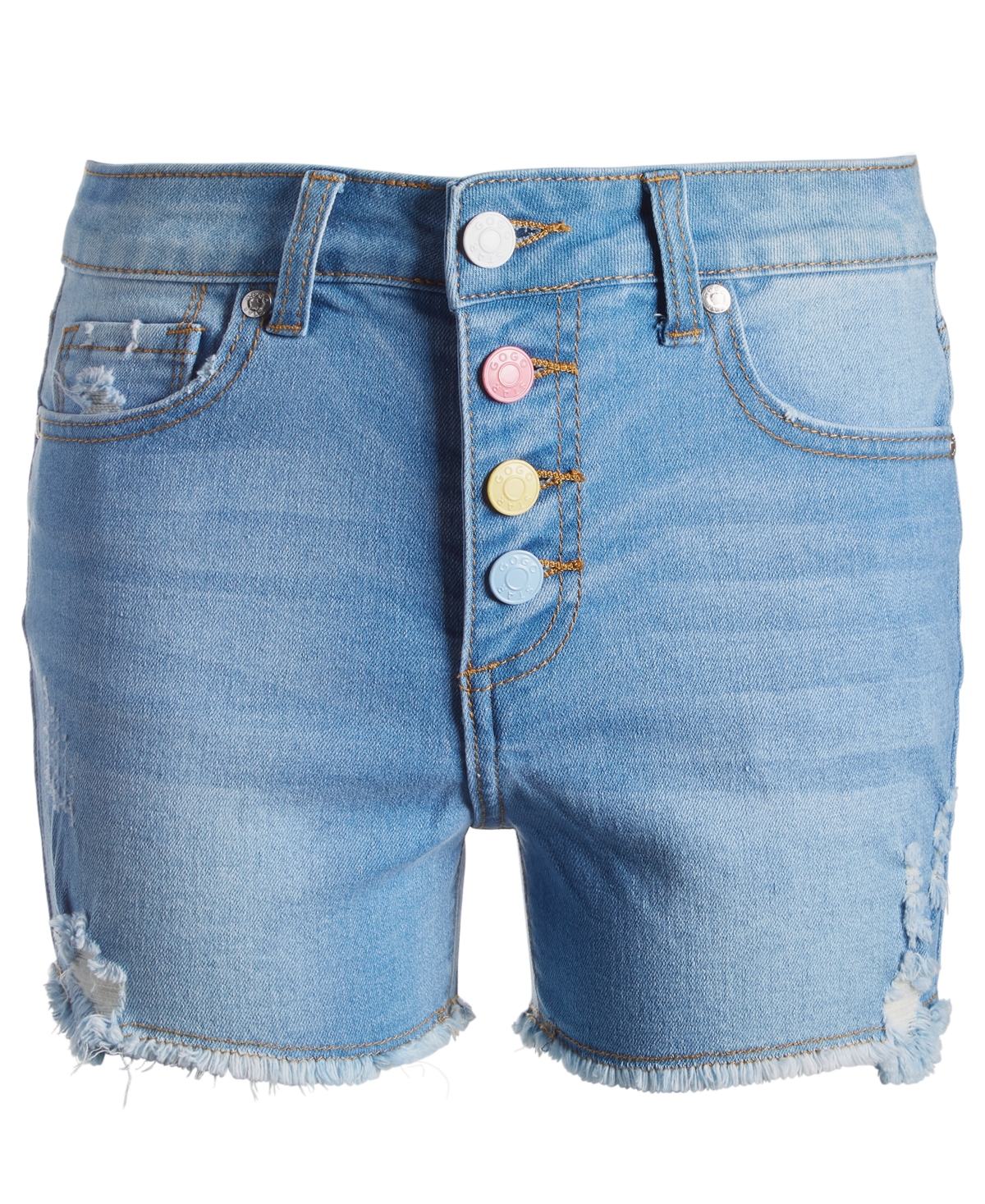 Gogo Jeans Big Girls High rise Rainbow Button Denim Shorts In Light ModeSens