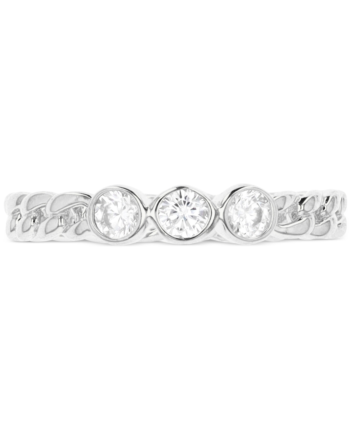 Cubic Zirconia Trio Link Ring in Sterling Silver or 14k Gold Over Sterling Silver