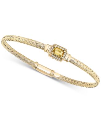 Garnet & White Topaz (1/5 ct. t.w.) Woven Bangle Bracelet in 14k Gold-Plated Sterling Silver (Also in Citrine, Swiss Blue Topaz, Morganite, Amethyst, Peridot & Onyx)