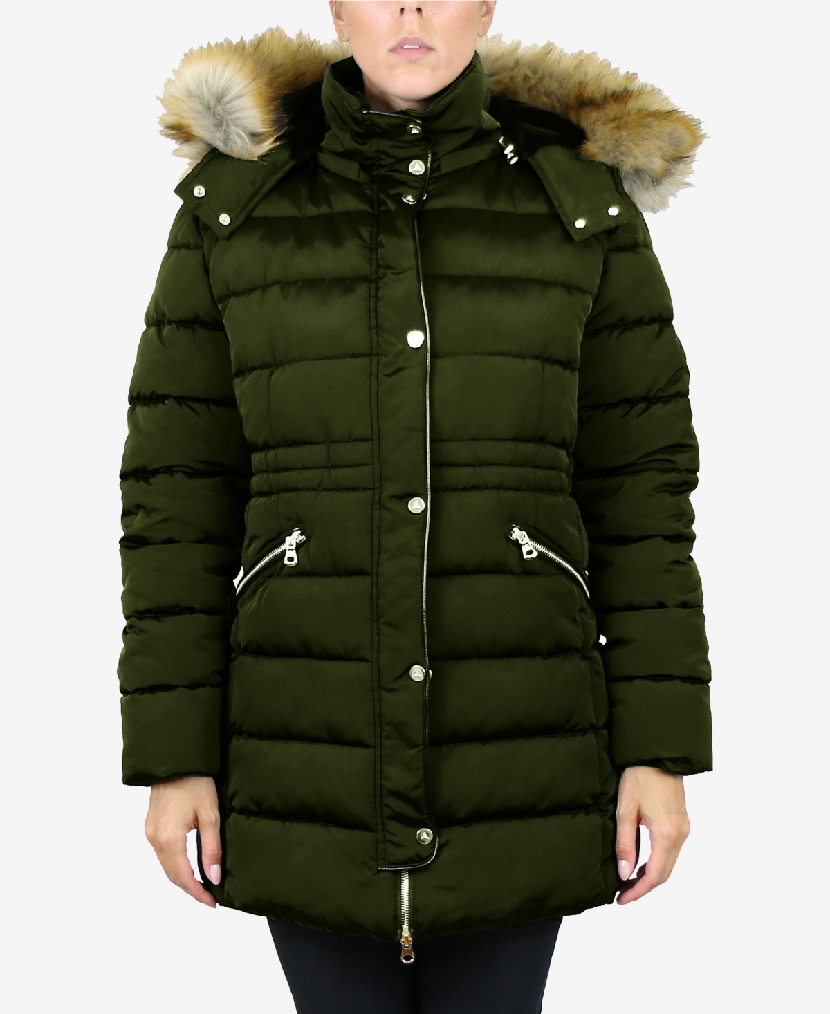 Shop Galaxy By Harvic Women's Heavyweight Parka Coat With Detachable Faux Fur Hood In Olive
