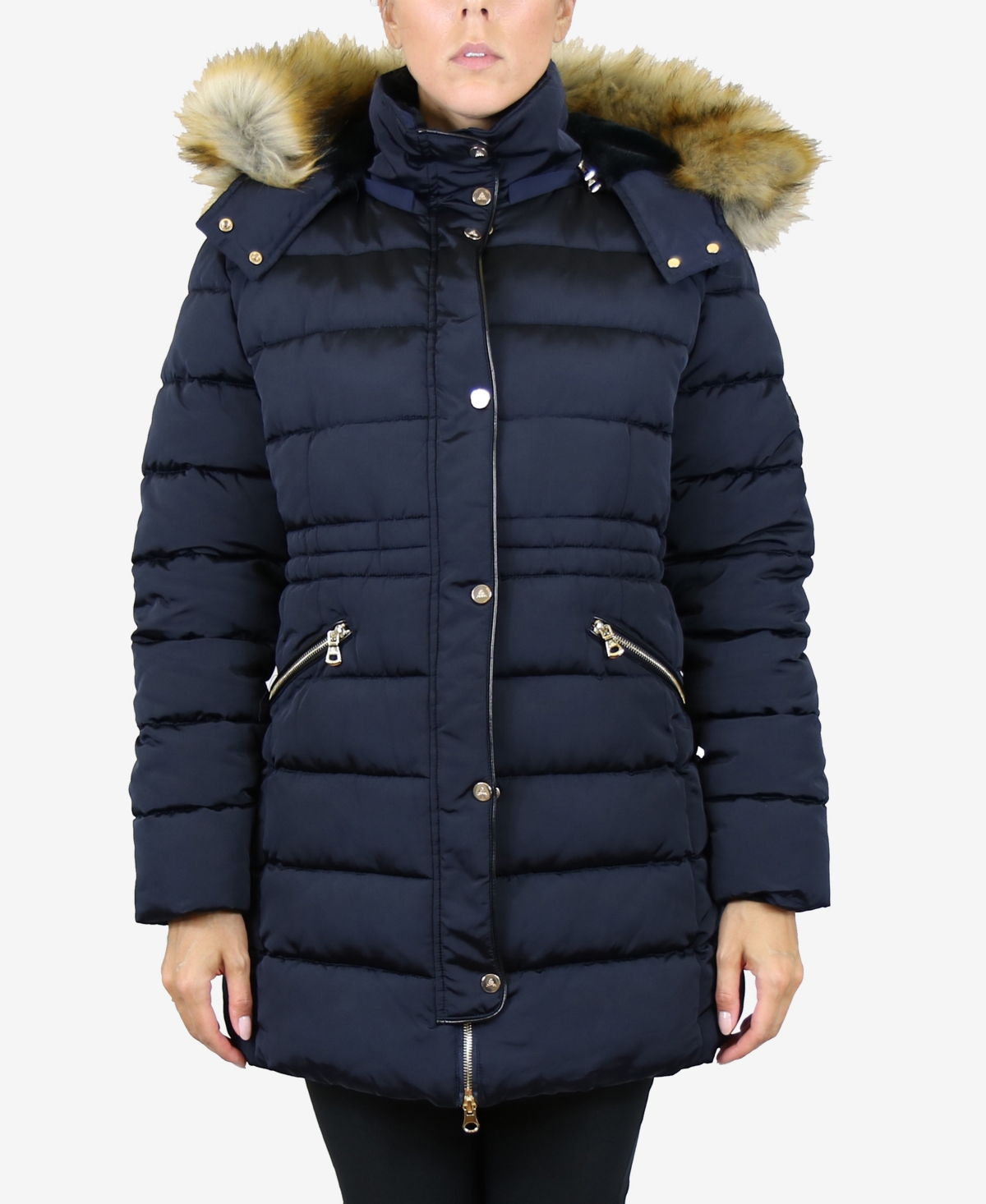 Shop Galaxy By Harvic Women's Heavyweight Parka Coat With Detachable Faux Fur Hood In Navy