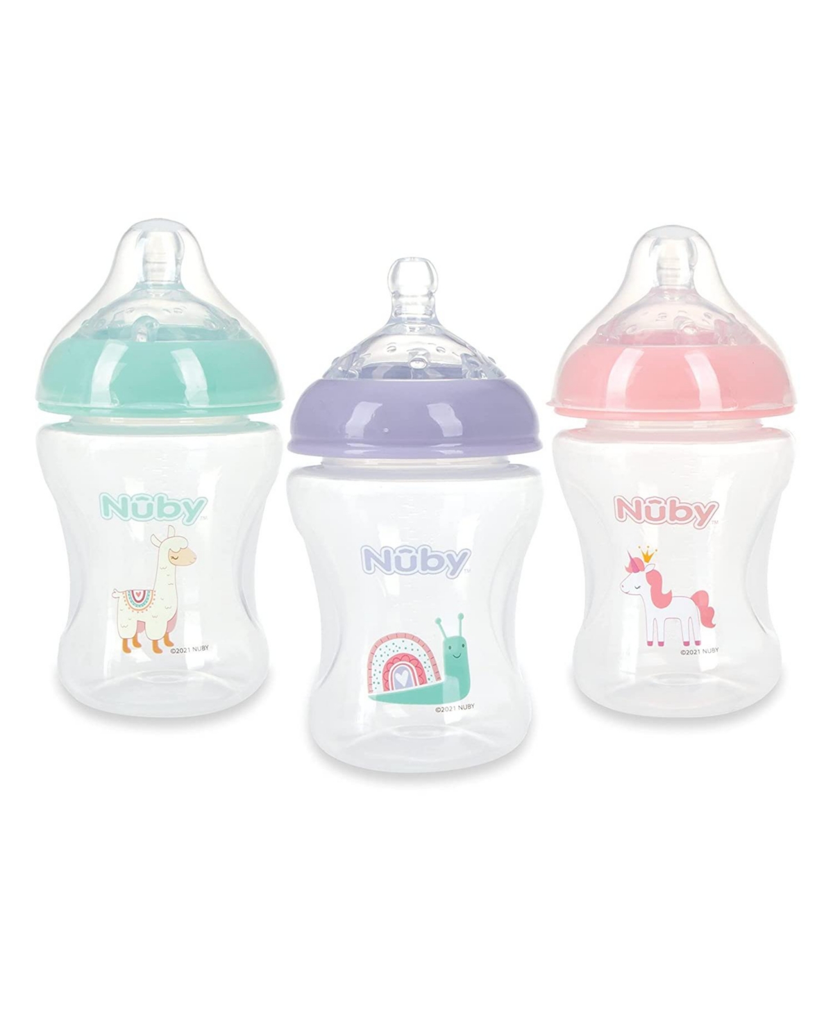 Nuby Infant Baby Bottles With Slow Flow Nipple, 3 Pack, 8oz, Girl In Assorted Pre Pack