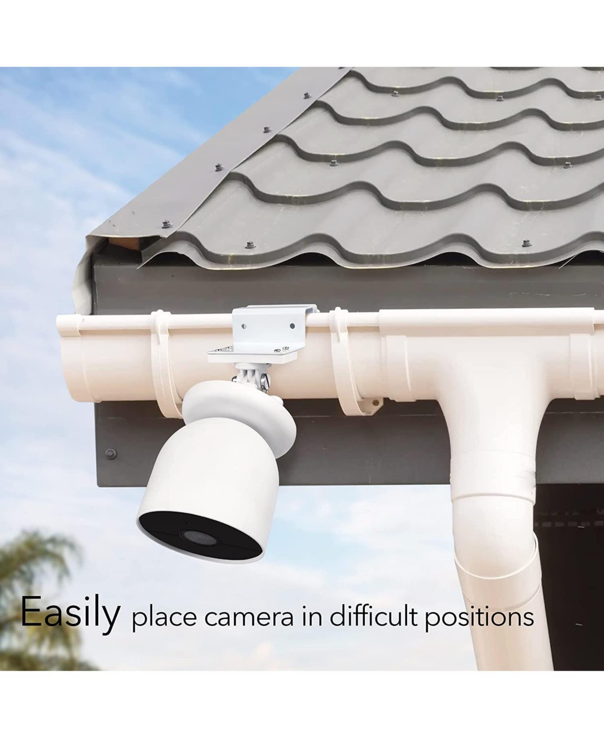 Wasserstein Weatherproof Gutter Mount for Google Nest Cam (Battery) - Flexible Mounting for Nest Cam - White