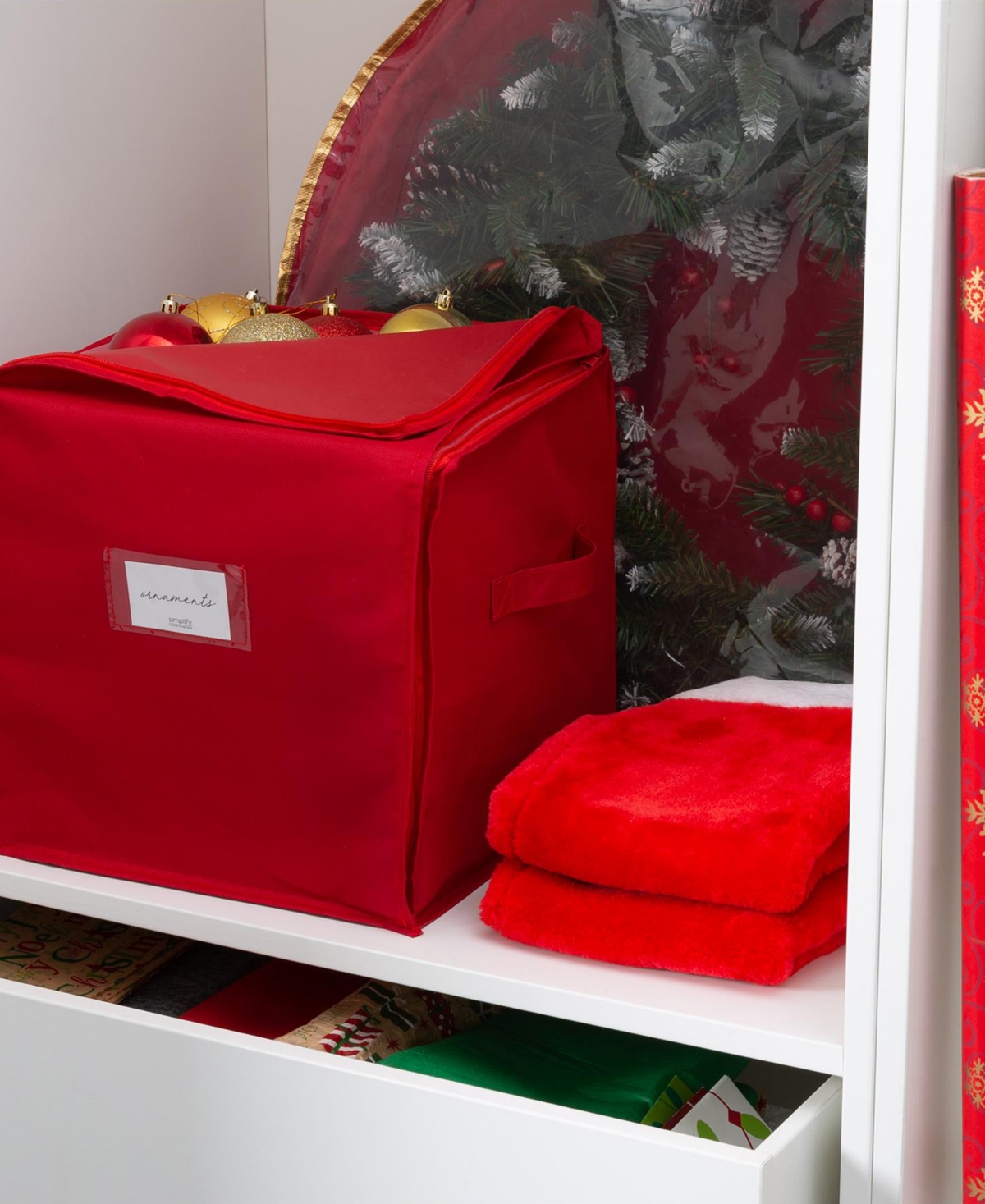 Simplify 64 Count Stackable Christmas Ornament Storage Box In Red