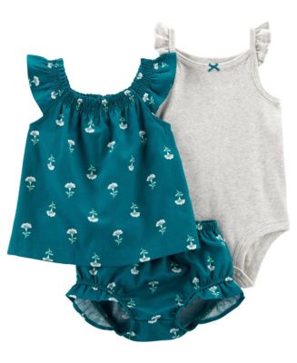 Carter's 2pc Baby Girl Grey Bodysuit & Green Floral Diaper Cover Set
