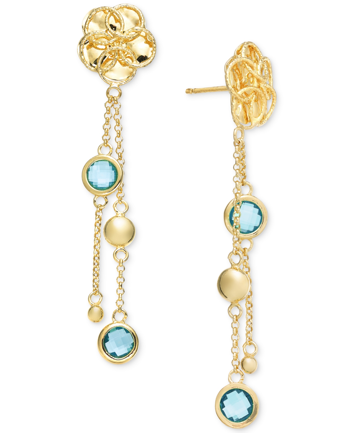 Macy's Swiss Blue Topaz Flower Dangle Drop Earrings (4 Ct. T.w.) In 14k Gold-plated Sterling Silver (also I