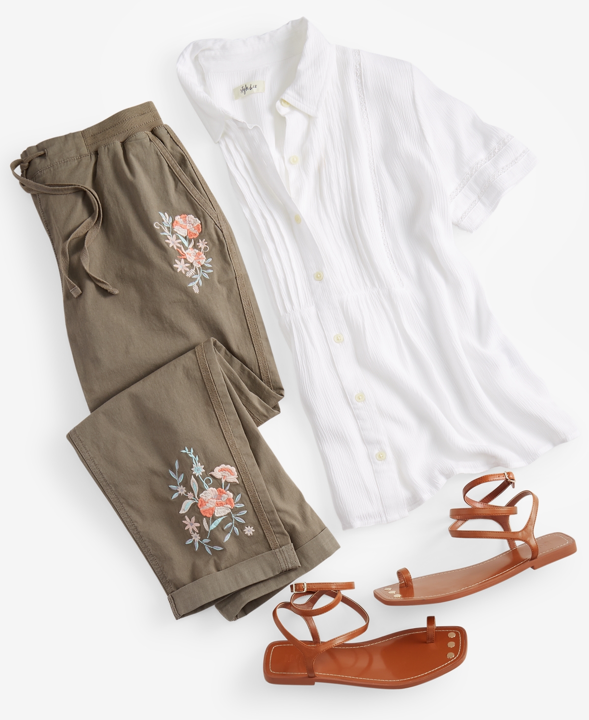 Shop Style & Co Petite Pintuck Short-sleeve Button-front Shirt, Created For Macy's In Bright White