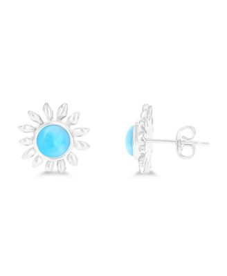Larimar Sunflower Stud Earrings in Sterling Silver