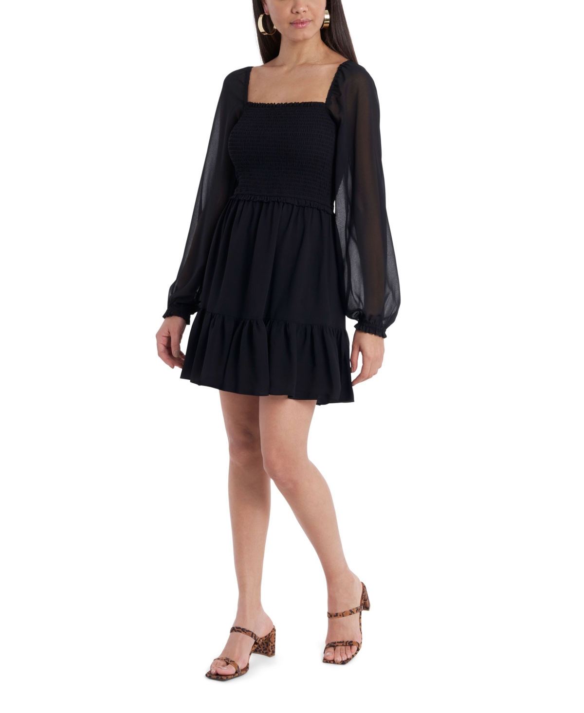 Shop 1.state Women's Smocked Ruffle Hem Long Sleeve Dress In Rich Black