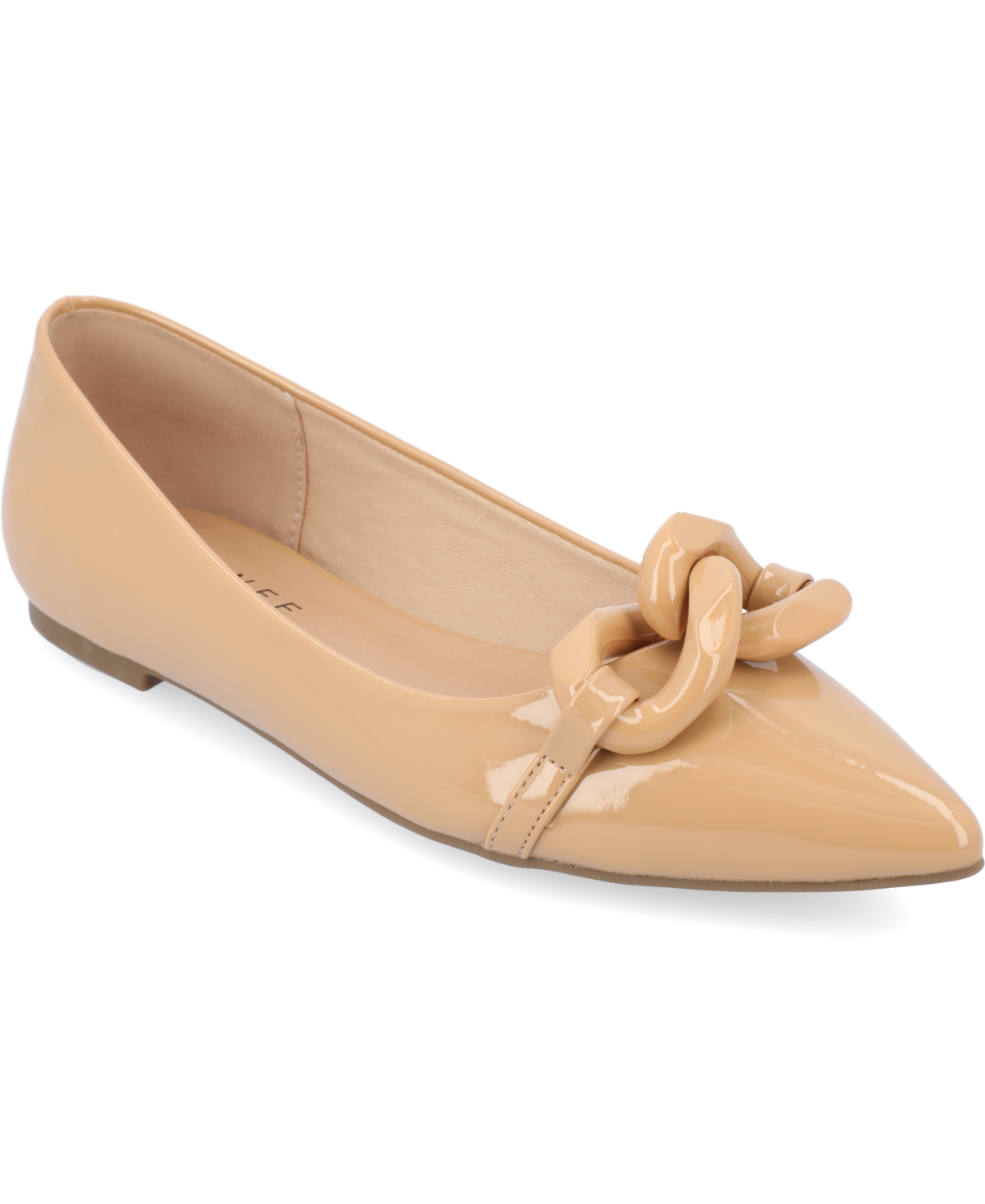 Shop Journee Collection Women's Clareene Chain Pointed Toe Flats In Tan