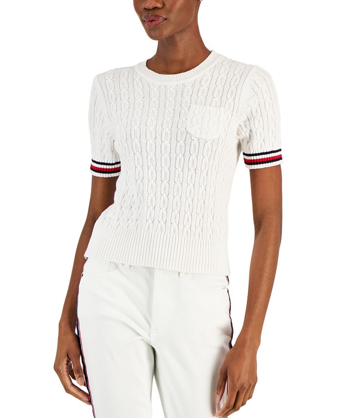 Tommy Hilfiger Short-Sleeve Cable Knit Sweater - Macy's