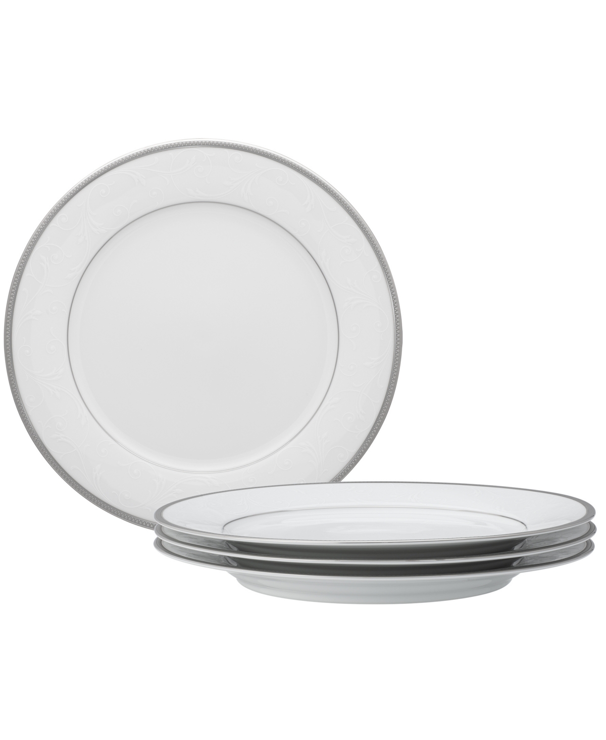 Noritake Regina Platinum Set Of 4 Dinner Plates, Service For 4 In White