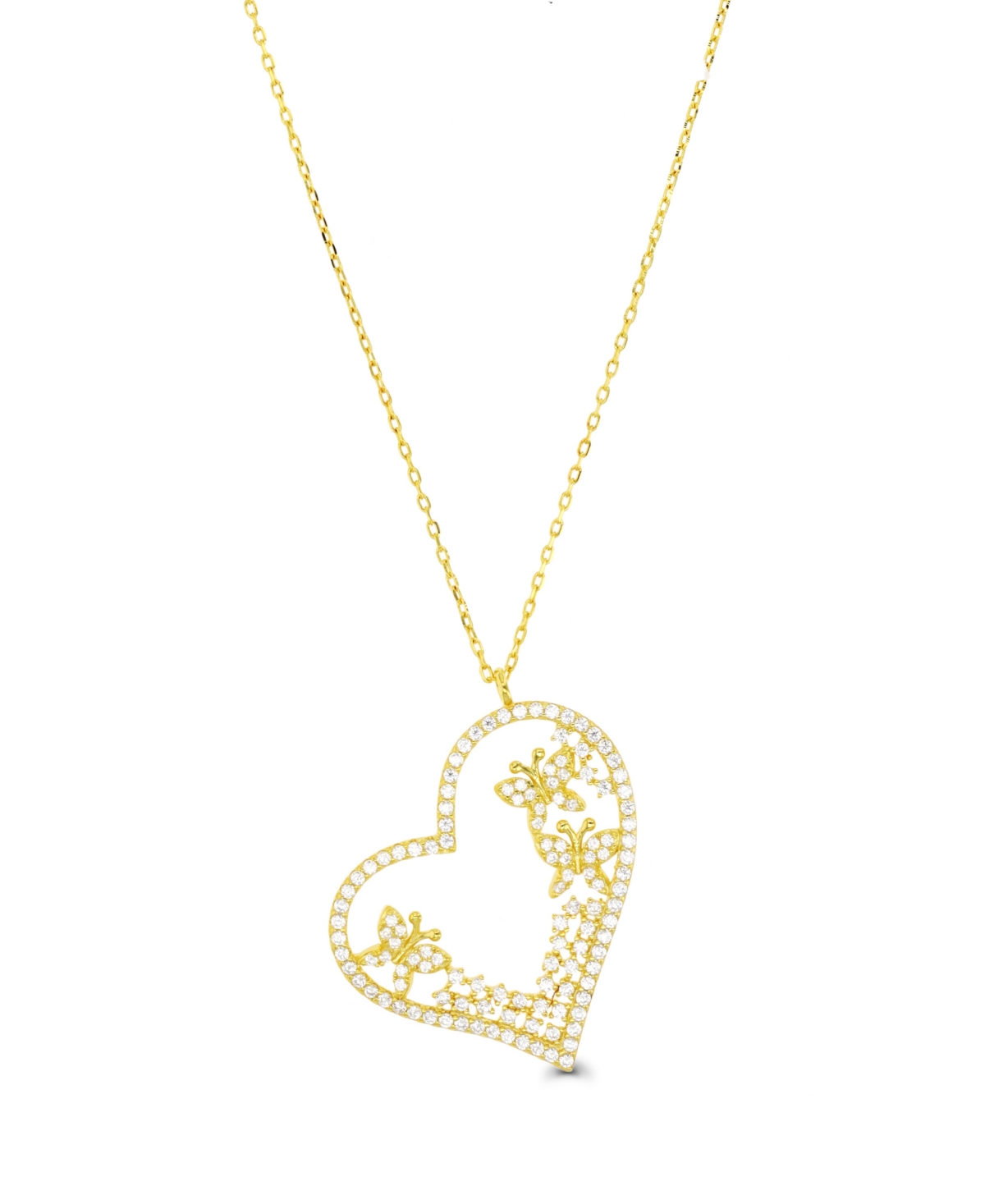 Macy's Cubic Zirconia Heart Necklace (1 3/8 Ct. T.w.) In 14k Gold Over Sterling Silver In Gold Over Silver