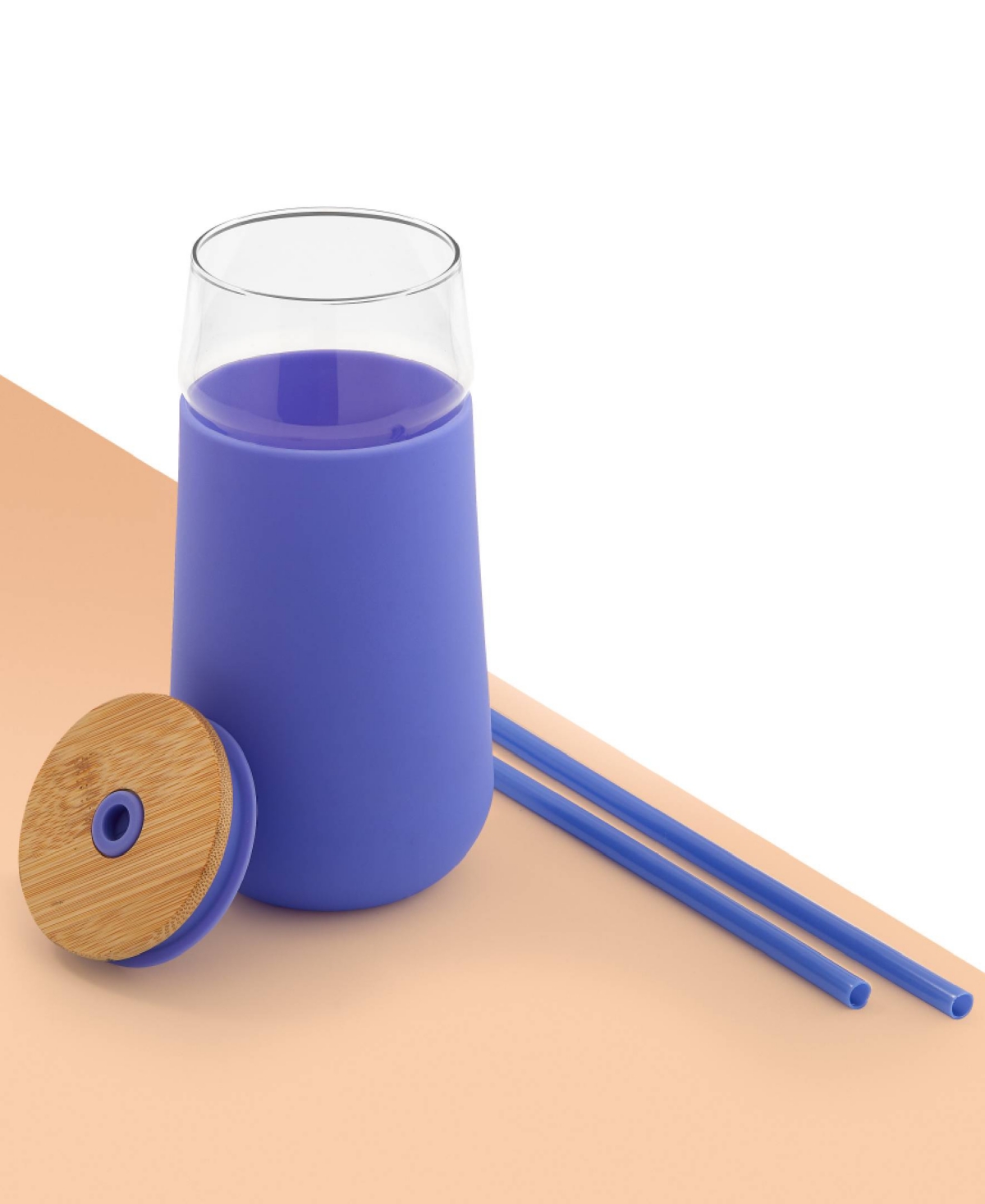 JoyJolt Glass Tumbler with 1 Straws Non Slip Silicone Sleeve Set, 20oz