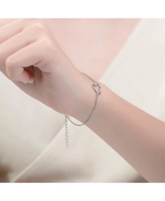 White Gold Plated Cubic Zirconia Heart Adjustable Bracelet