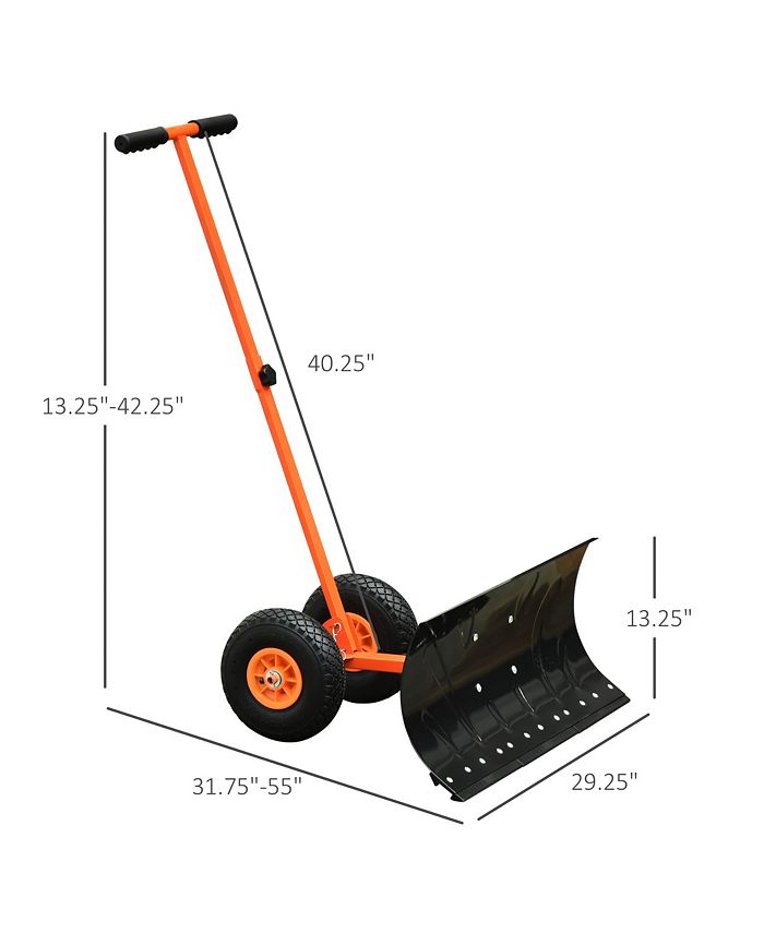 Outsunny Snow Shovel with Wheels Snow Pusher 29" Blade, 10" Wheels