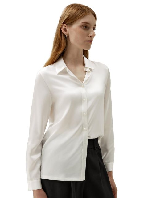 Женская рубашка LILYSILK Classic Pearl Button Silk, цвет: Натуральный белый