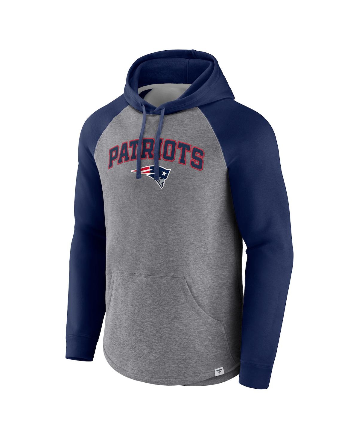 Fanatics Men's  Heathered Gray, Navy New England Patriots By Design Raglan Pullover Hoodie In Heathered Gray,navy