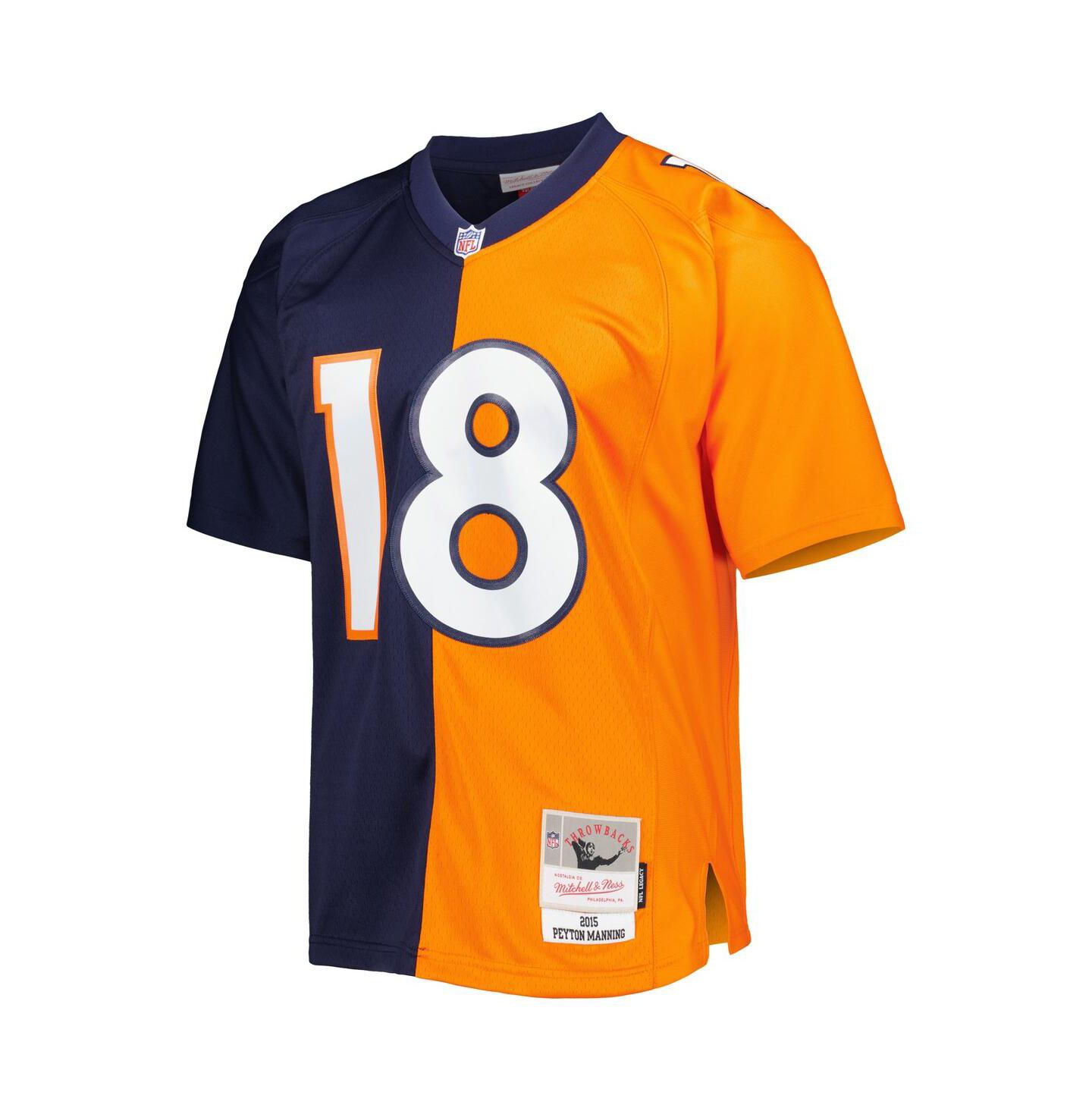 Мужской топ Mitchell & Ness Peyton Manning Navy, Orange Denver Broncos 2015 Split Legacy Replica Jersey — фото 4