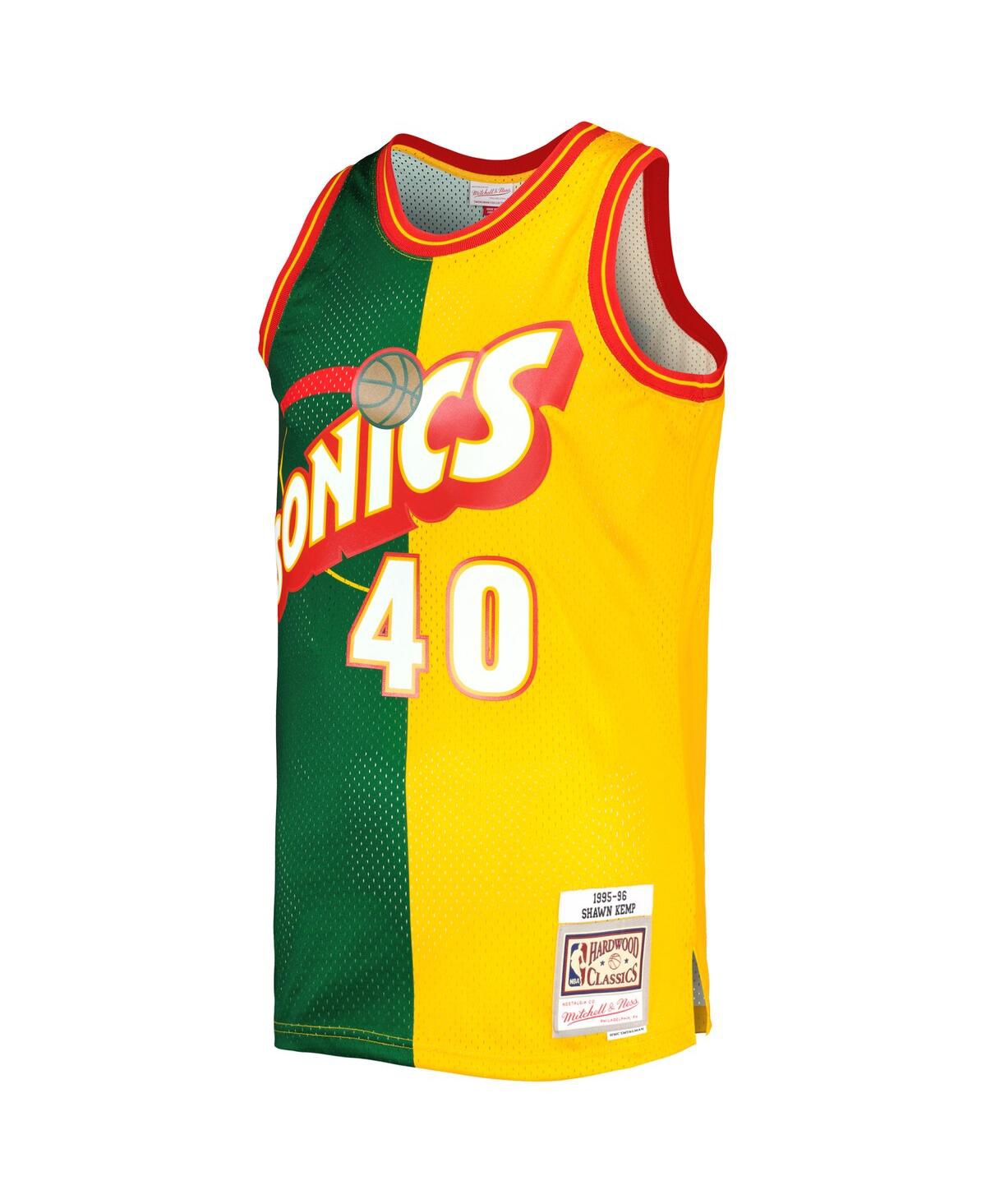 Men's Mitchell & Ness Shawn Kemp Gold Seattle SuperSonics Hardwood Classics 1995-96 Split Swingman Jersey - Gold