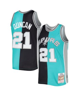 Men's Tim Duncan Black, Teal San Antonio Spurs Hardwood Classics 1998-99 Split Swingman Jersey