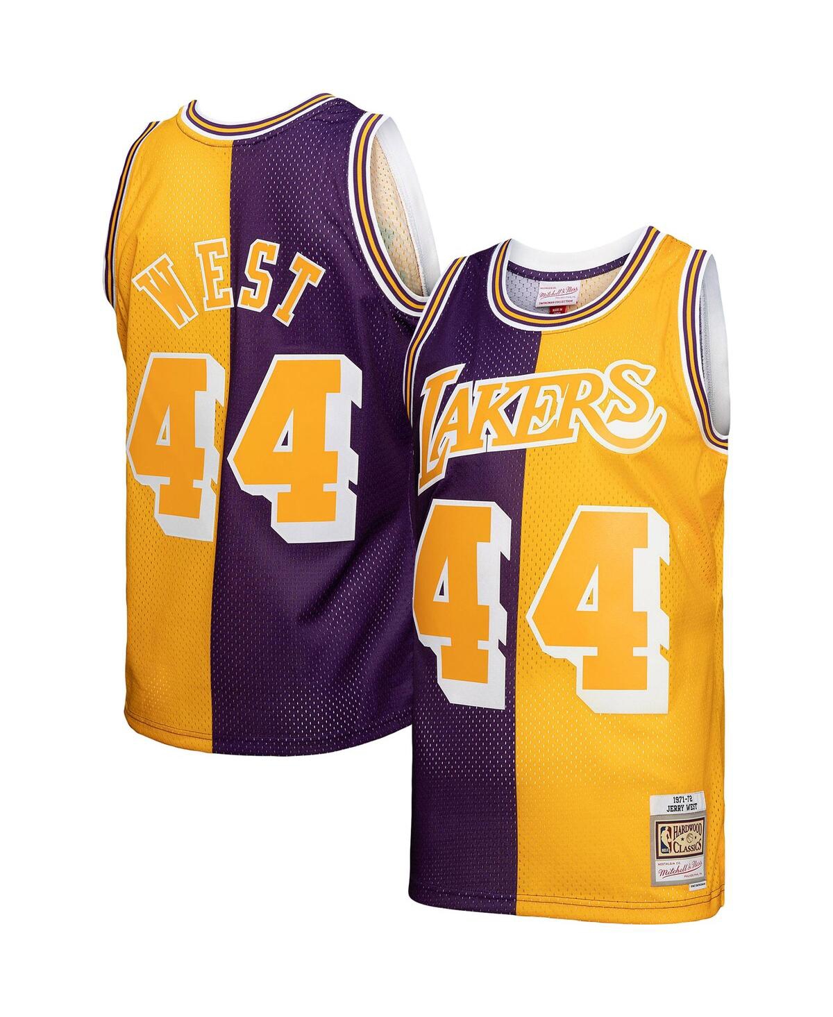 Men's Mitchell & Ness Jerry West Gold Los Angeles Lakers Hardwood Classics 1971-72 Split Swingman Jersey - Gold