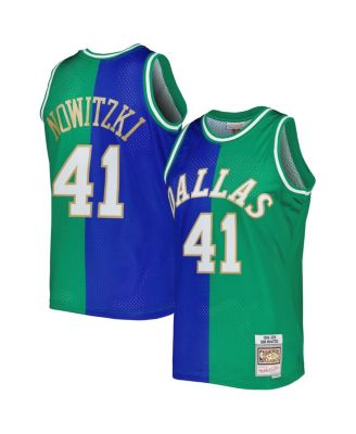 Men's Dirk Nowitzki Blue, Green Dallas Mavericks Hardwood Classics 1998-2019 Split Swingman Jersey