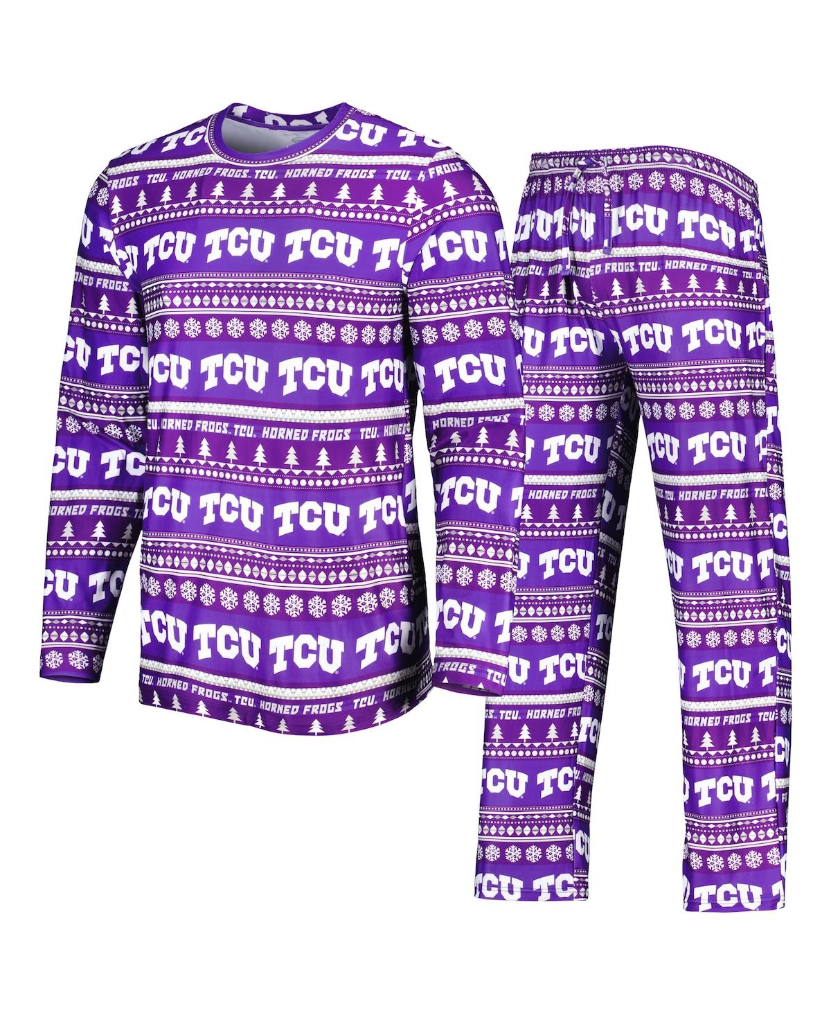 Concepts Sport Men's  Purple Tcu Horned Frogs Swivel Long Sleeve T-shirt And Pants Sleep Set
