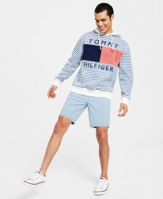 Tommy Hilfiger Mens Quinn Nautical Stripe Hoodie Chambray Shorts In Navy
