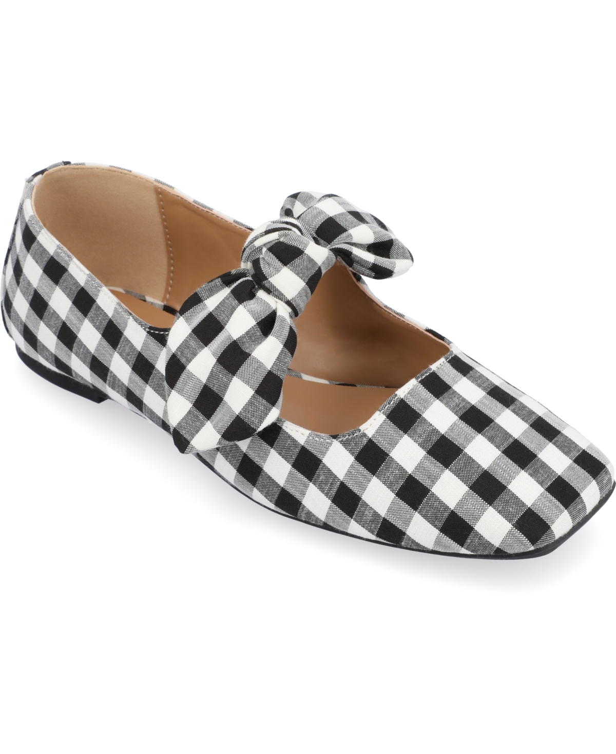 Journee Collection Women's Seralinn Bow Square Toe Flats In Plaid Black