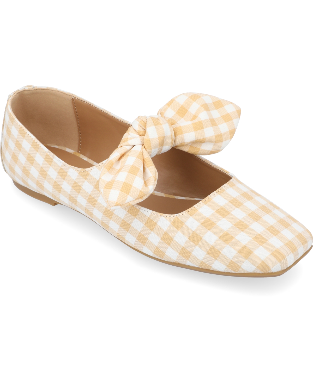 Journee Collection Women's Seralinn Bow Square Toe Flats In Plaid Tan