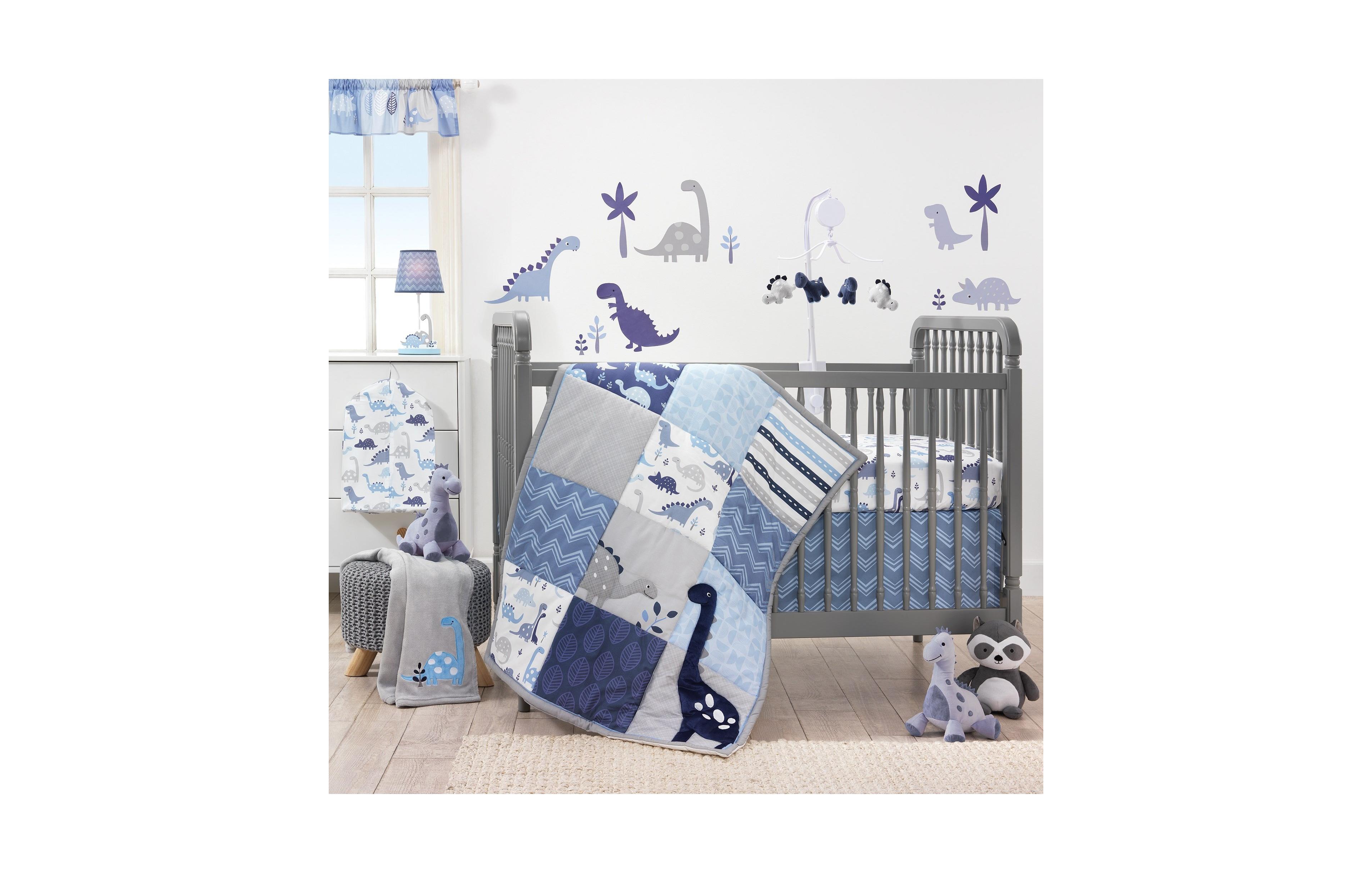Bedtime Originals Roar Blue/Gray/White Dinosaur 3-Piece Nursery Baby Crib Bedding Set