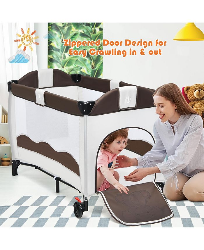 Costway Foldable Baby Crib Playpen Playard Pack Travel Infant