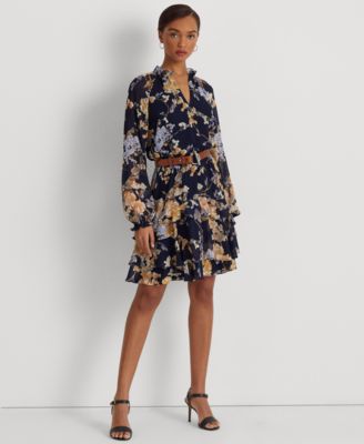 【LAUREN RALPH LAUREN】BELTED FLORAL CRINKLE GEORGETTE DRESS Floral Belted Crinkle Georgette Dress | Ralph Lauren