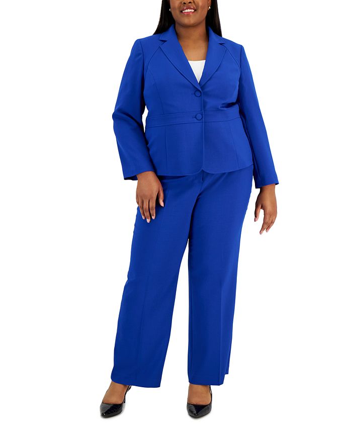 Plus Size Women Pants Suits Set 2 Pcs Blazer Stitching Color